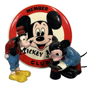 Vintage Walt Disney World Mickey Mouse & Goofy Bobble Heads MM Club Button